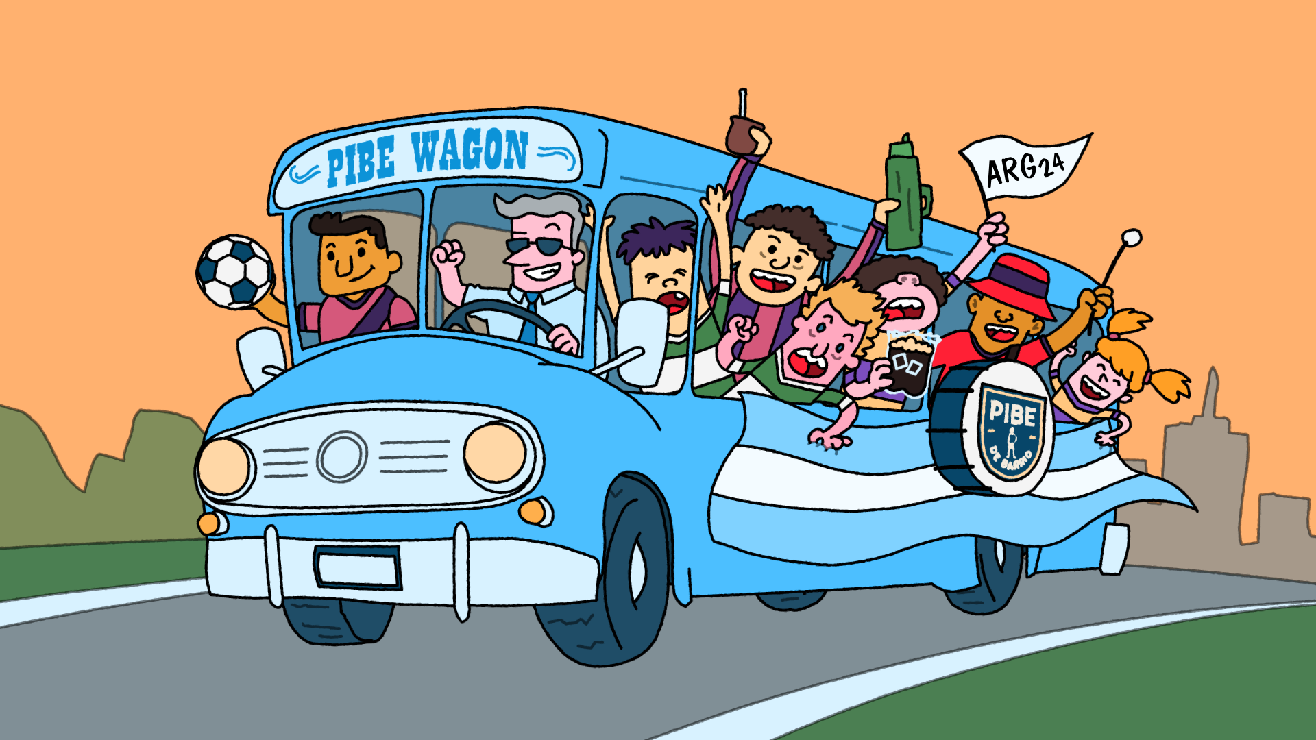 Cartoon of transport for football tour in Argentina