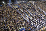 Vélez Sarsfield fans chanting and waving blue and white flags